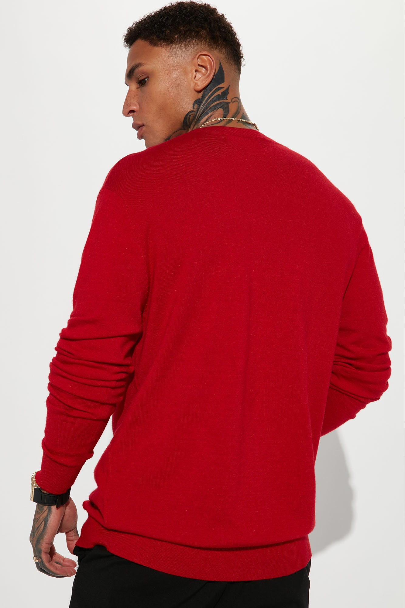 Viscose V Neck Sweater - Red