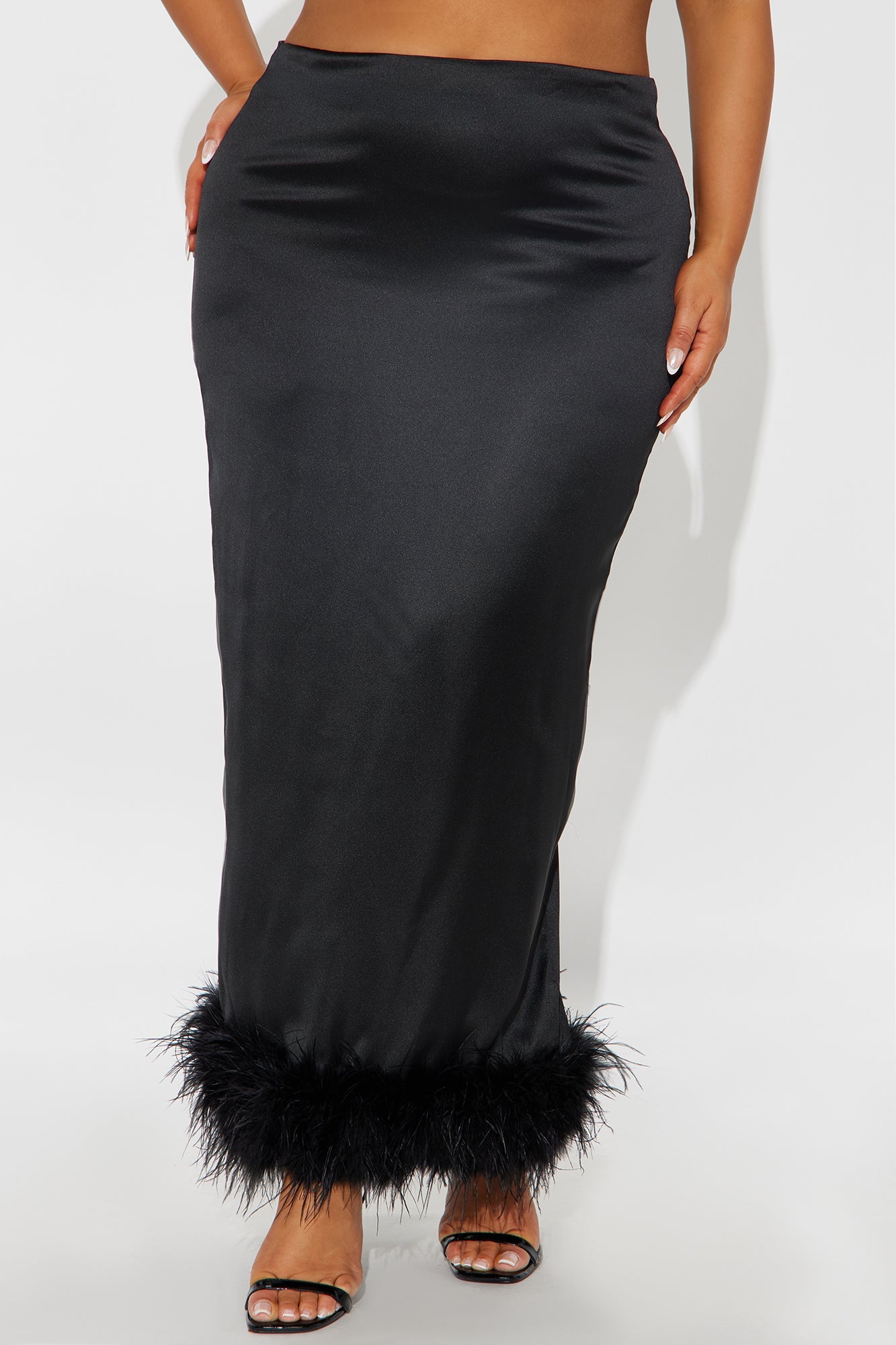 Keep It Classy Satin Feathered Maxi Skirt - Black