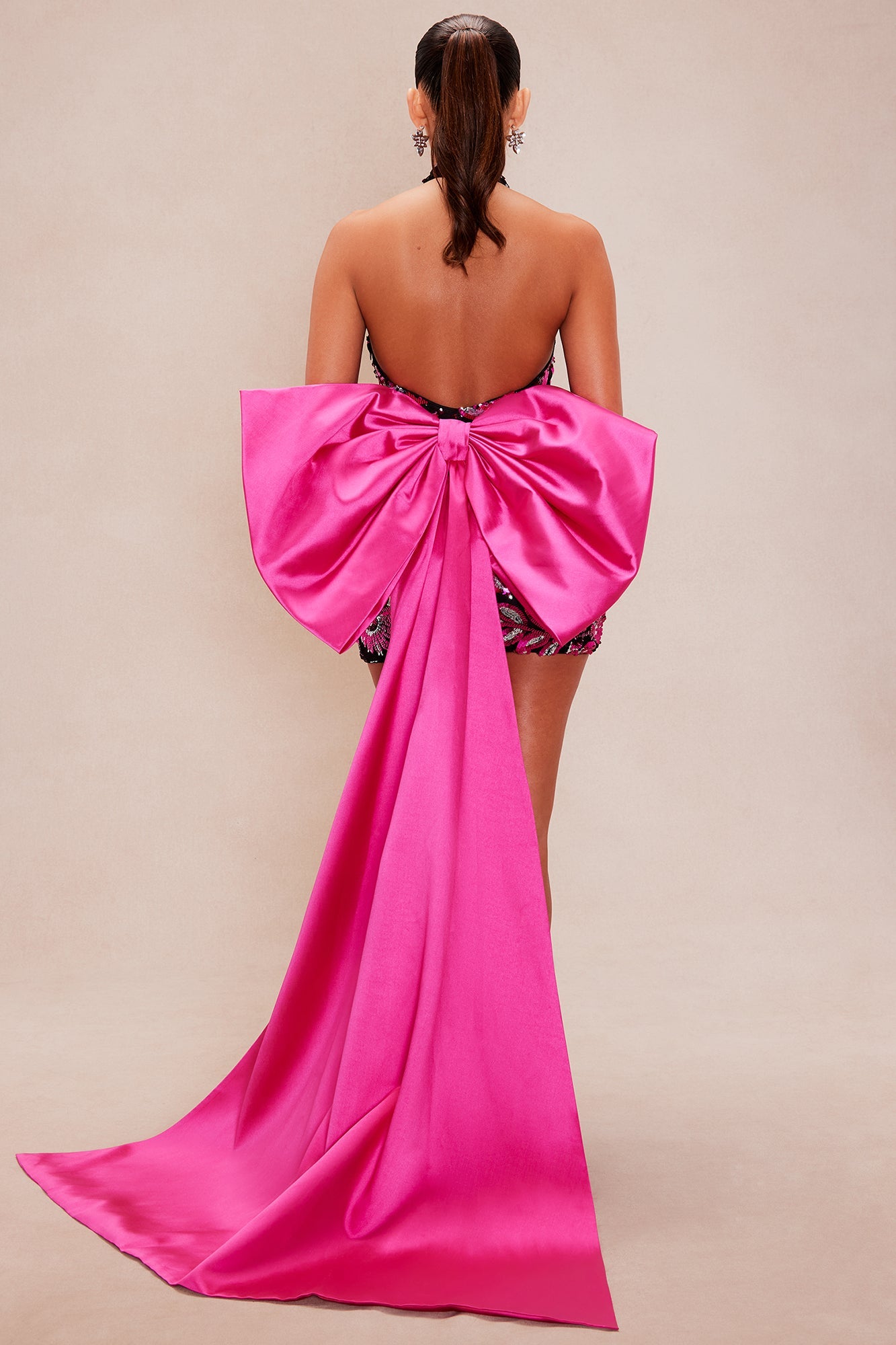 Always A Gift Bow Sequin Mini Dress - Hot Pink