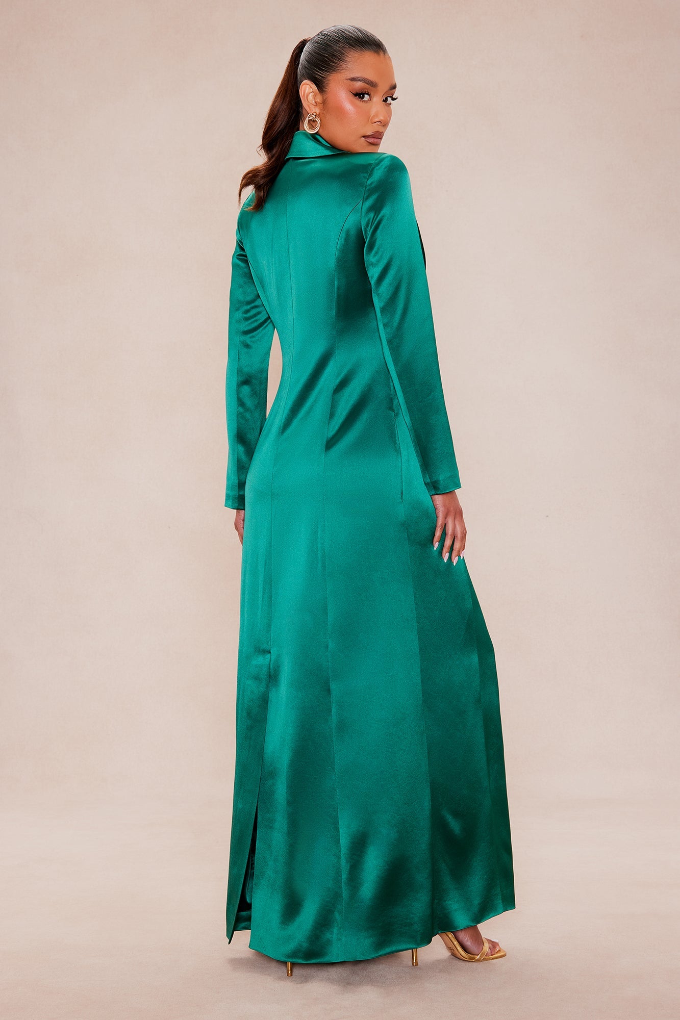 Deana Satin Maxi Blazer - Hunter