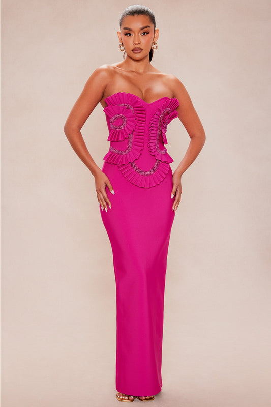 Jade Beaded Bandage Maxi Dress - Magenta