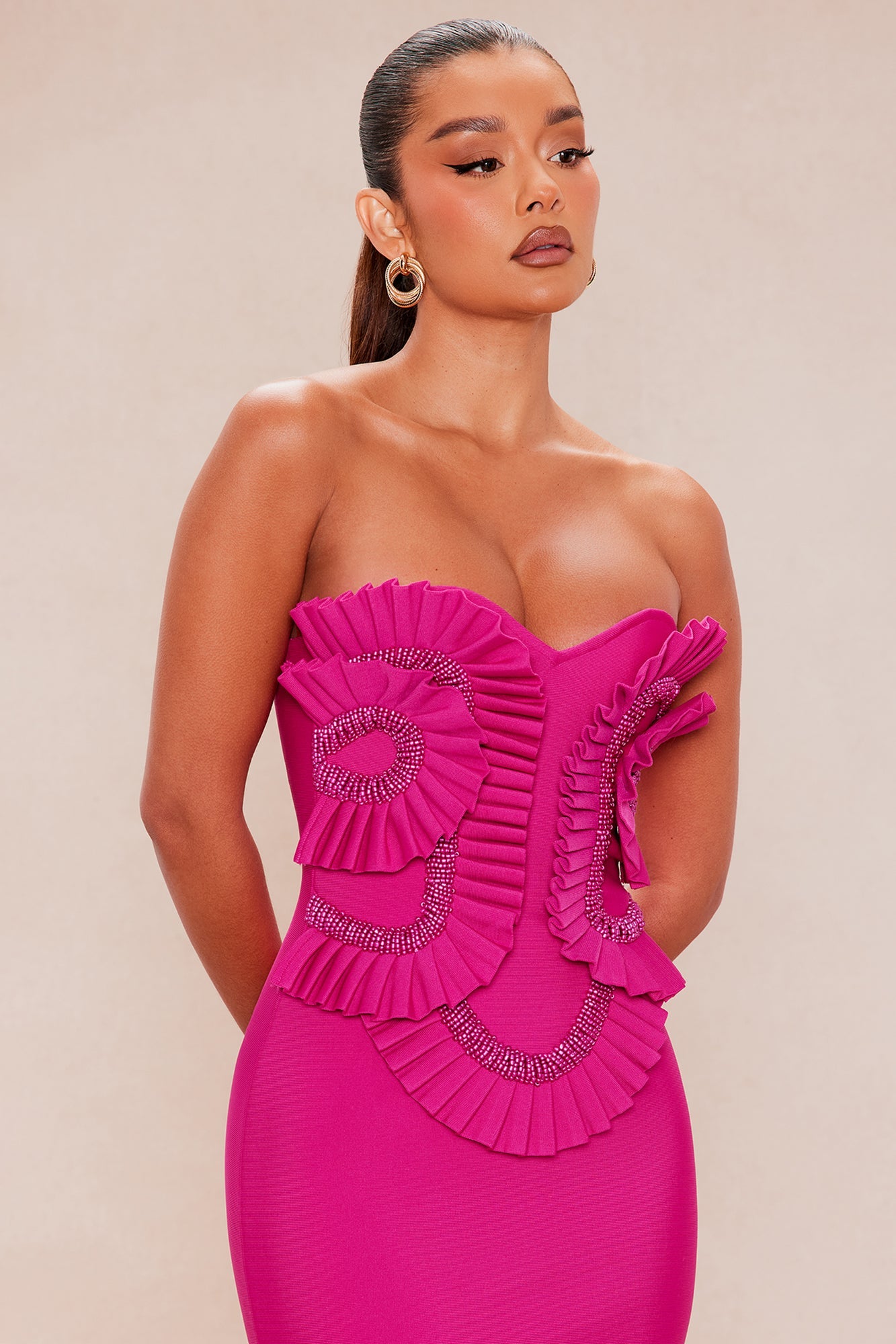 Jade Beaded Bandage Maxi Dress - Magenta