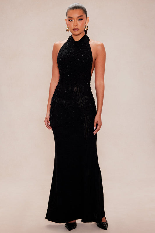 Vera Backless Sweater Maxi Dress - Black