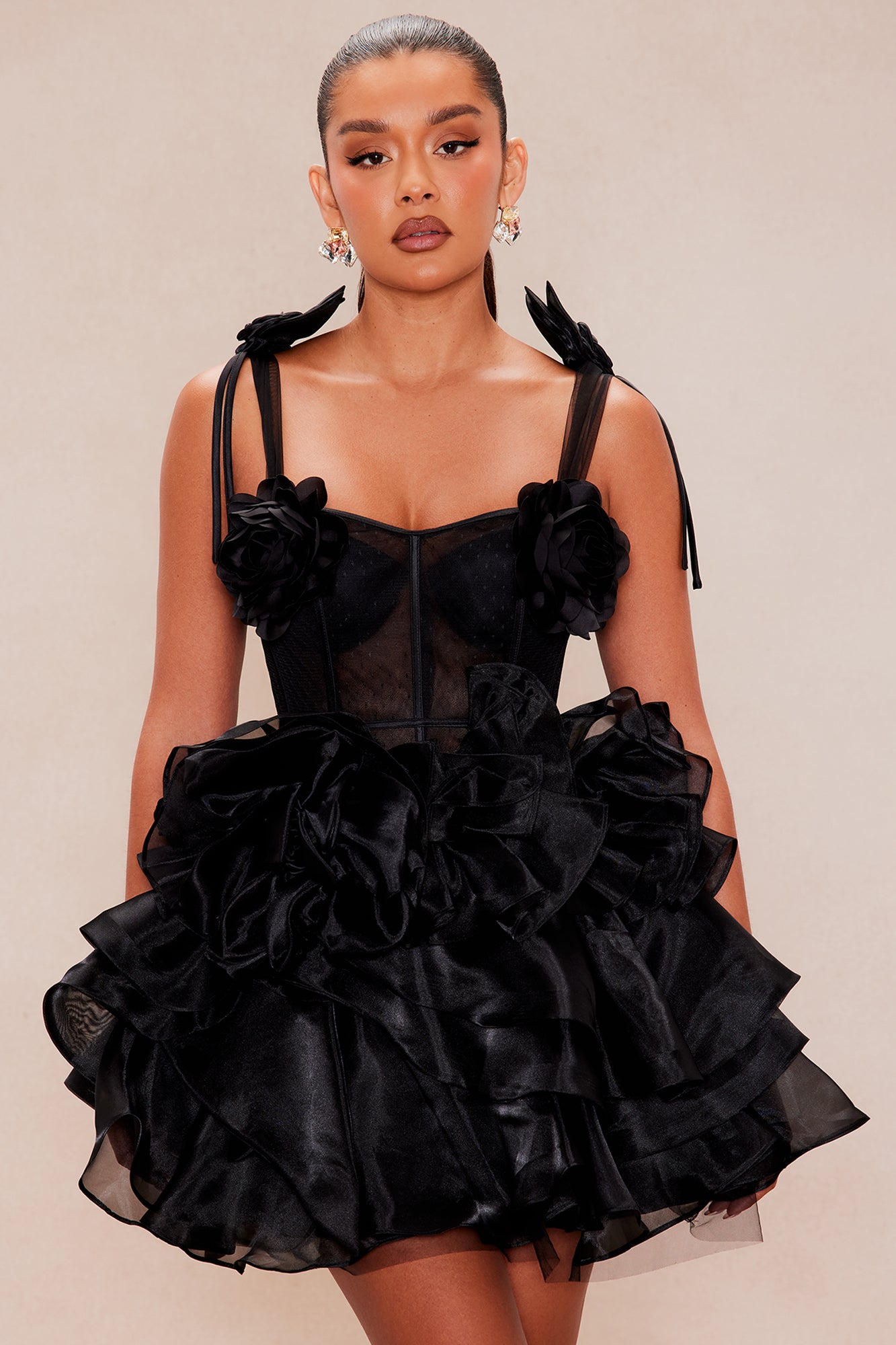 Rosaria Tiered Mini Dress - Black