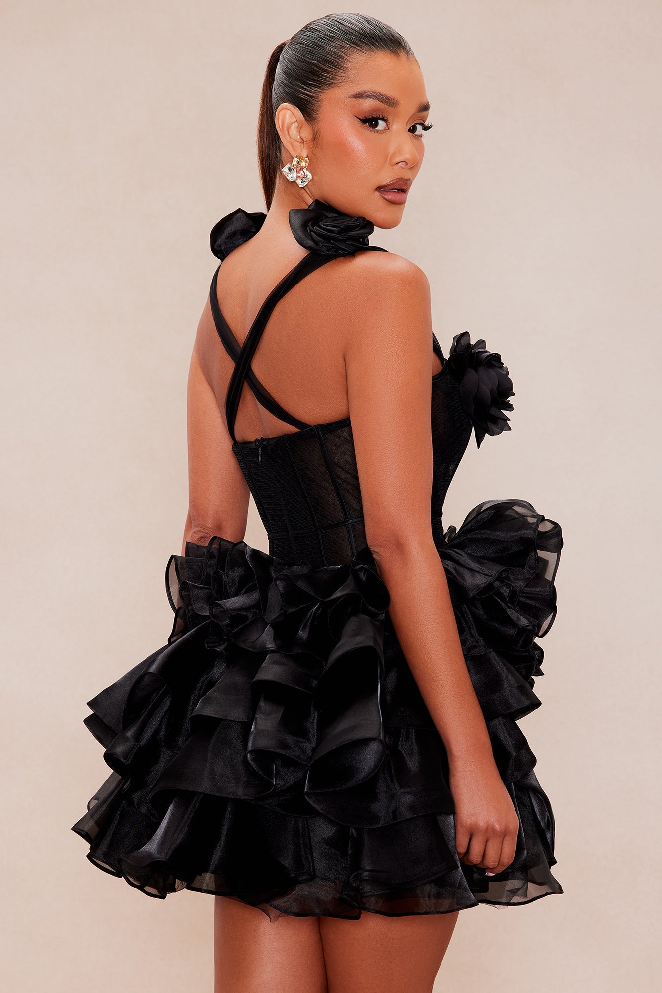 Rosaria Tiered Mini Dress - Black