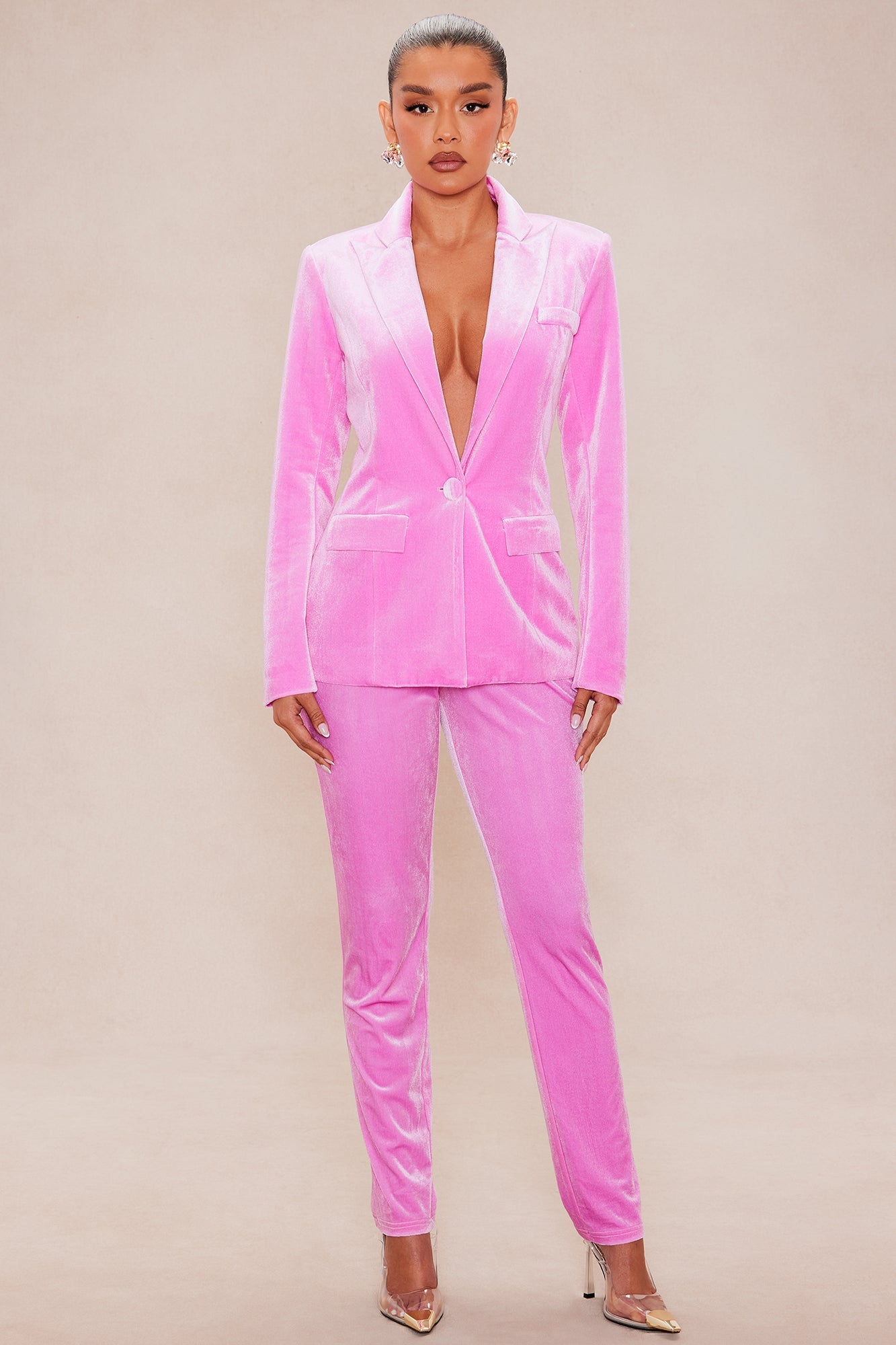 Vienna Velvet Blazer Suit Set - Pink