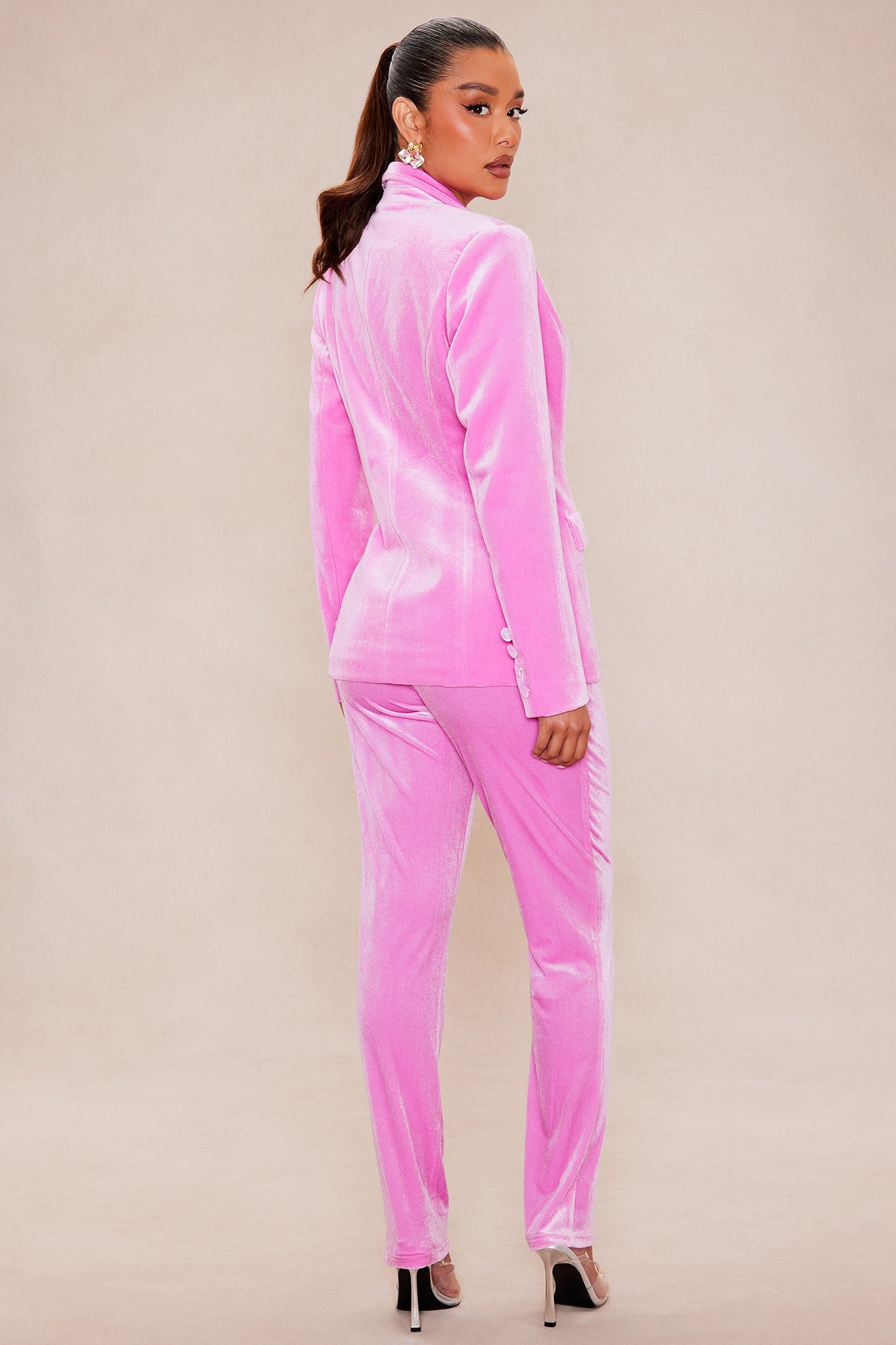 Vienna Velvet Blazer Suit Set - Pink