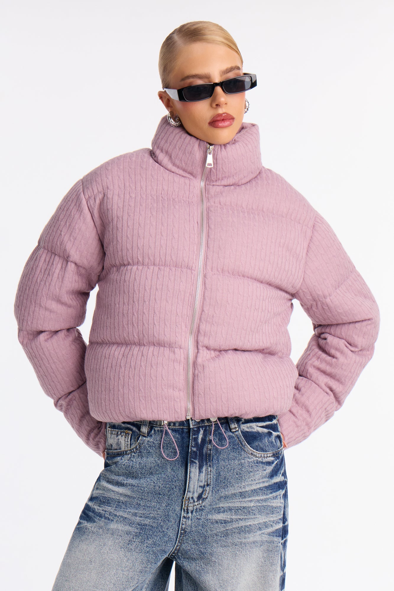 Alessia Cable Knit Puffer Jacket - Lilac
