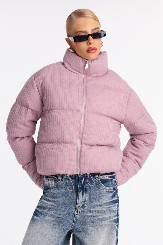 Alessia Cable Knit Puffer Jacket - Lilac