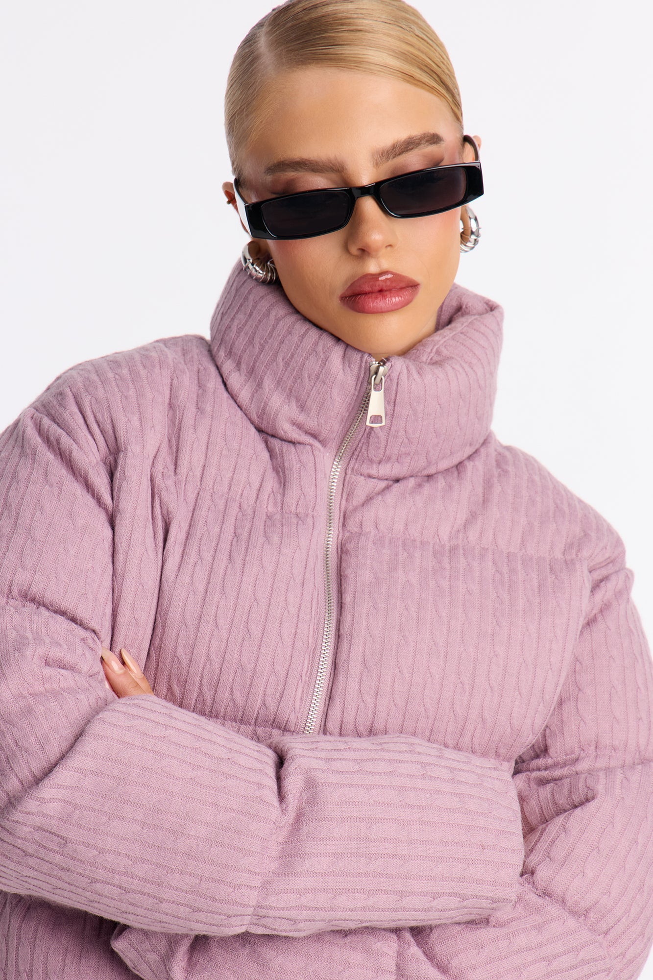 Alessia Cable Knit Puffer Jacket - Lilac