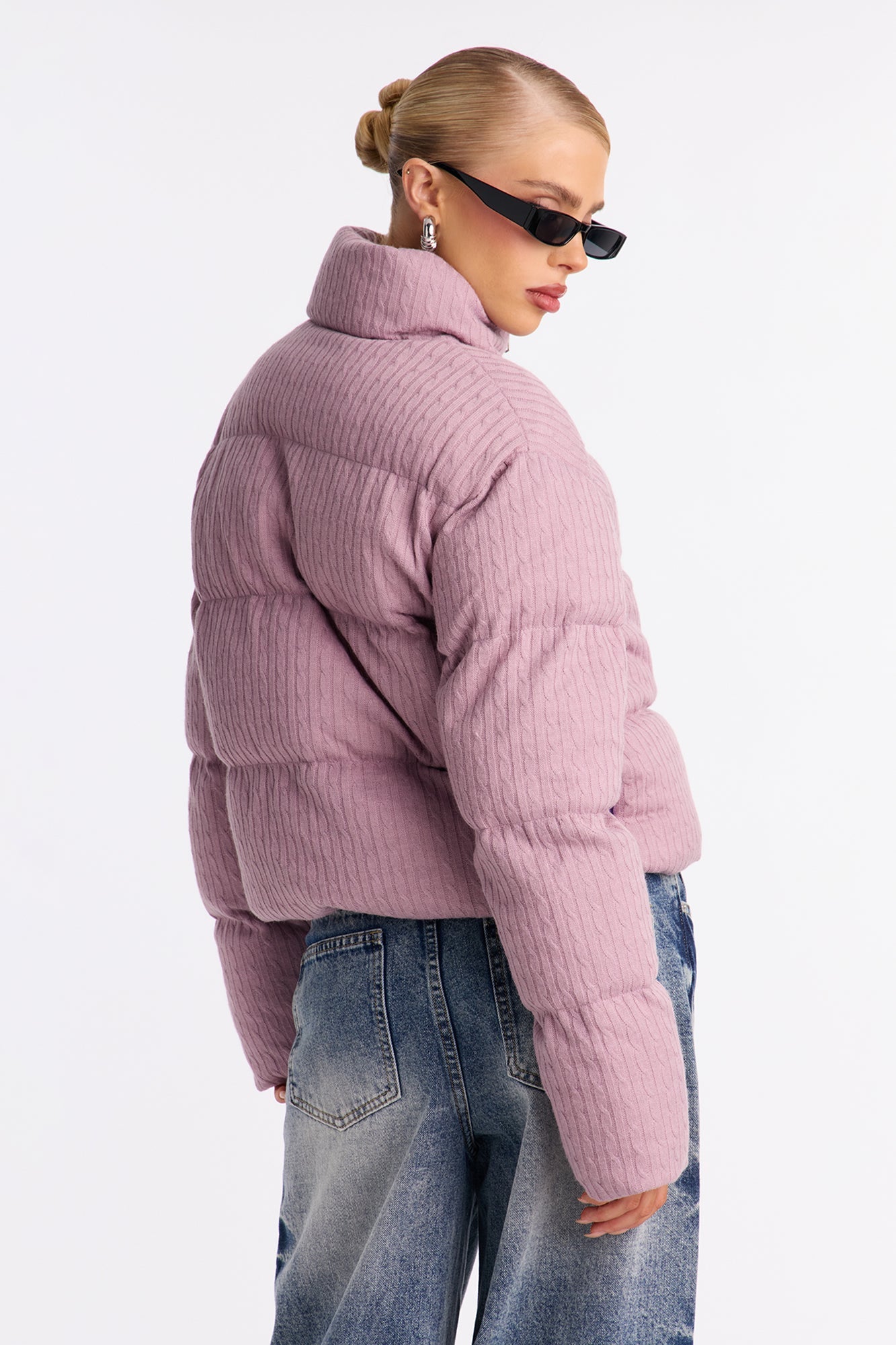 Alessia Cable Knit Puffer Jacket - Lilac