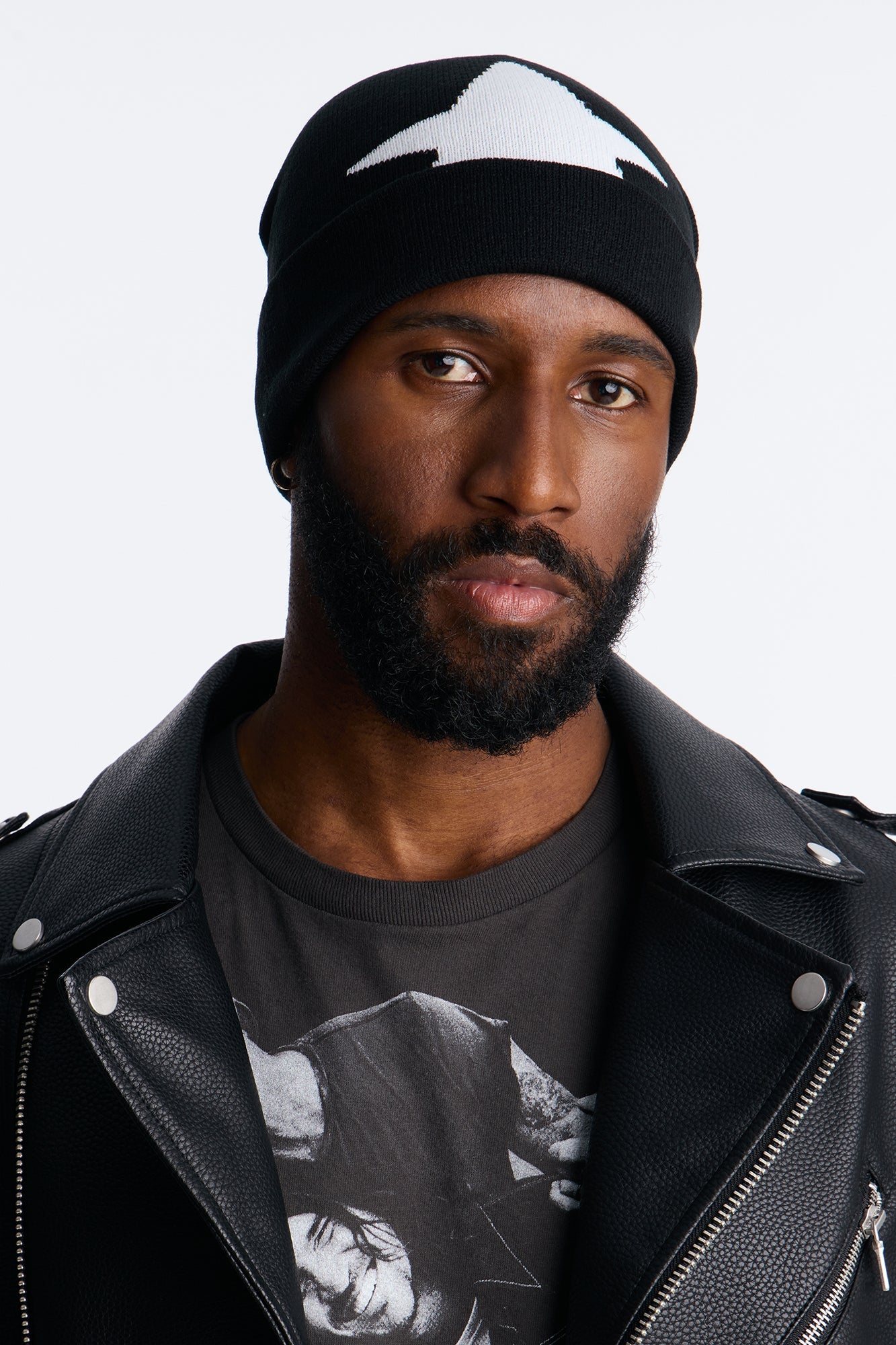 Star Color Block Skull Fit Beanie - Black/White