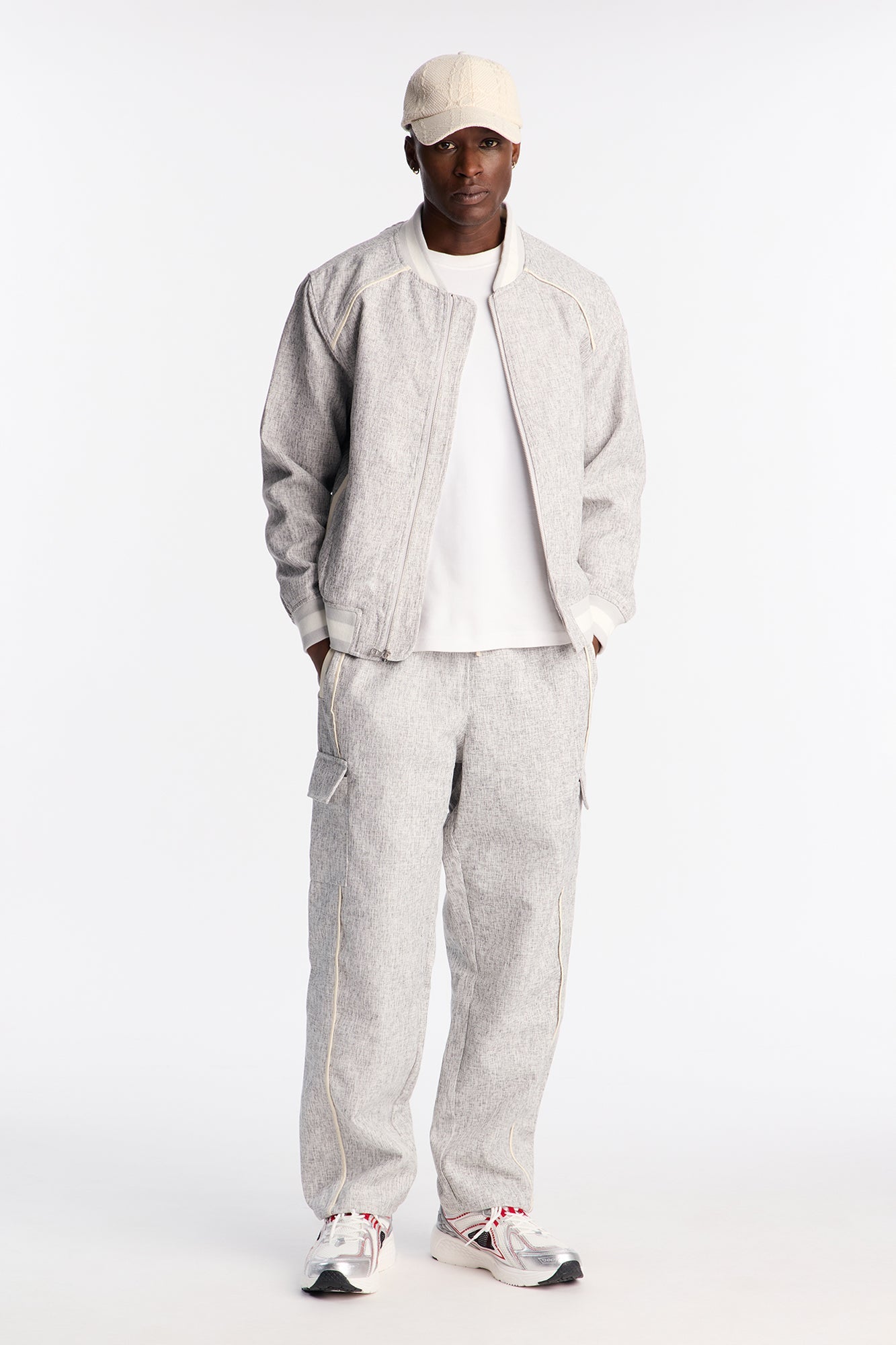 Straight Tweed Textured Cargo Pant - Grey/combo