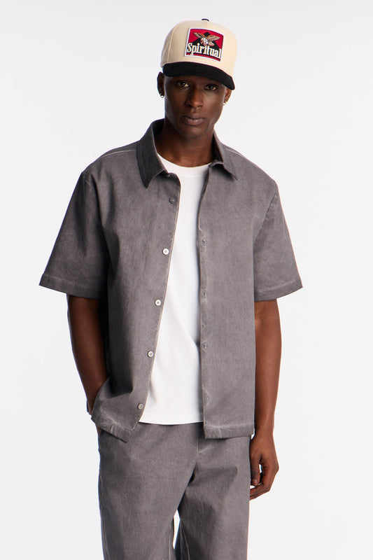 Faded Out Short Sleeve Button Up Shirt - Grey