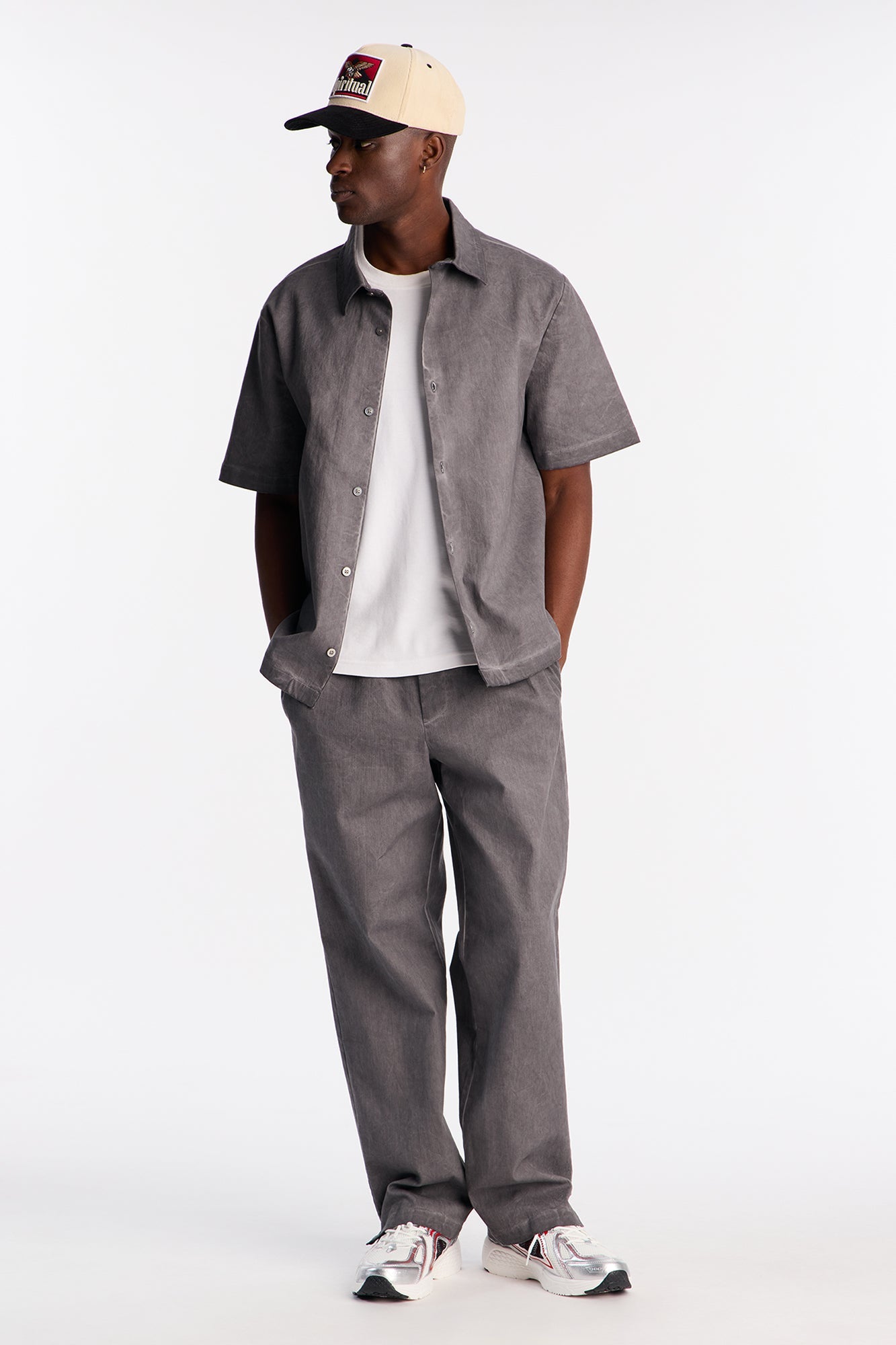 Faded Out Short Sleeve Button Up Shirt - Grey