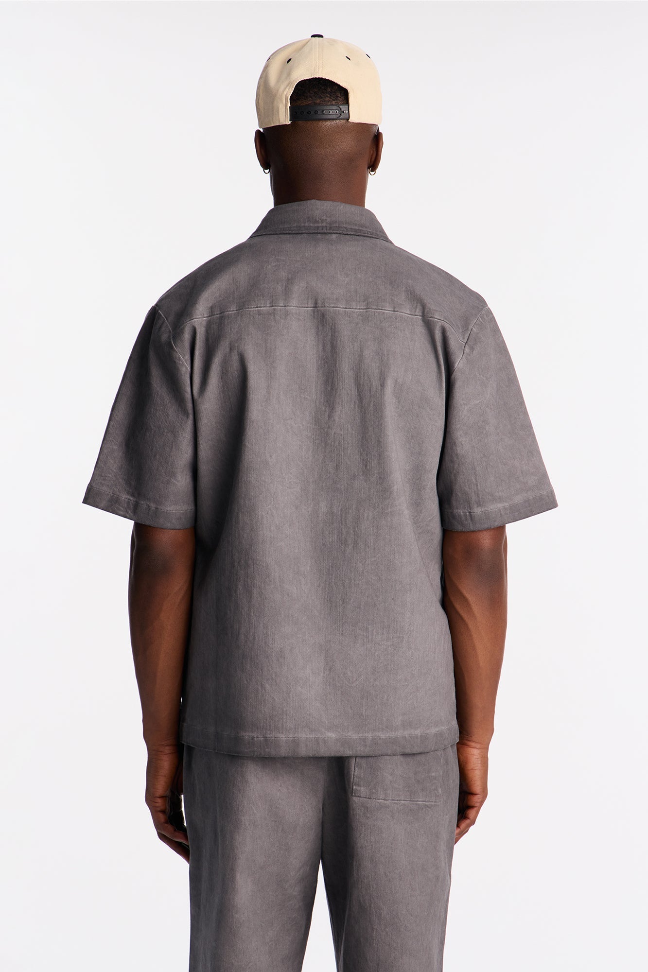 Faded Out Short Sleeve Button Up Shirt - Grey