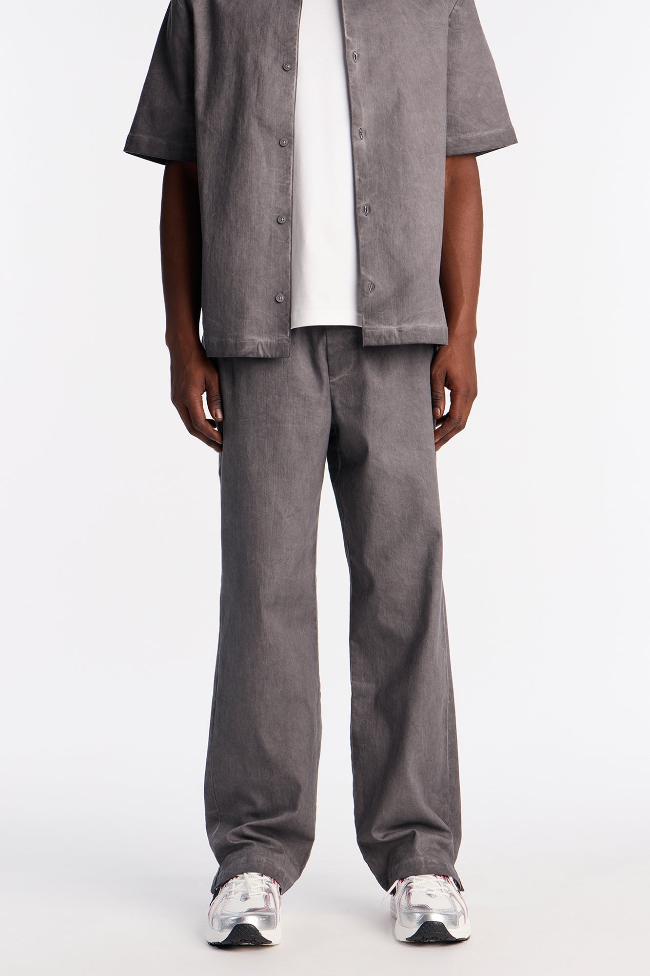 Straight Faded Out Slit E-Waist Pant - Grey
