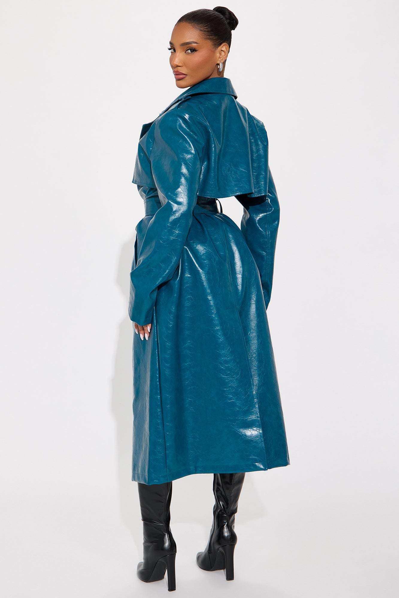 Mya Faux Leather Trench Coat - Blue