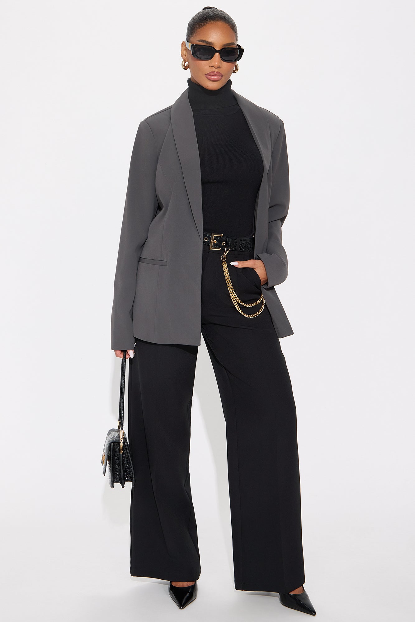 Gemma Open Crepe Blazer - Charcoal