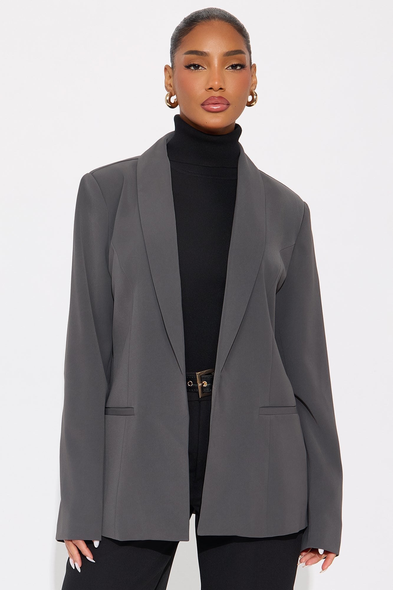 Gemma Open Crepe Blazer - Charcoal