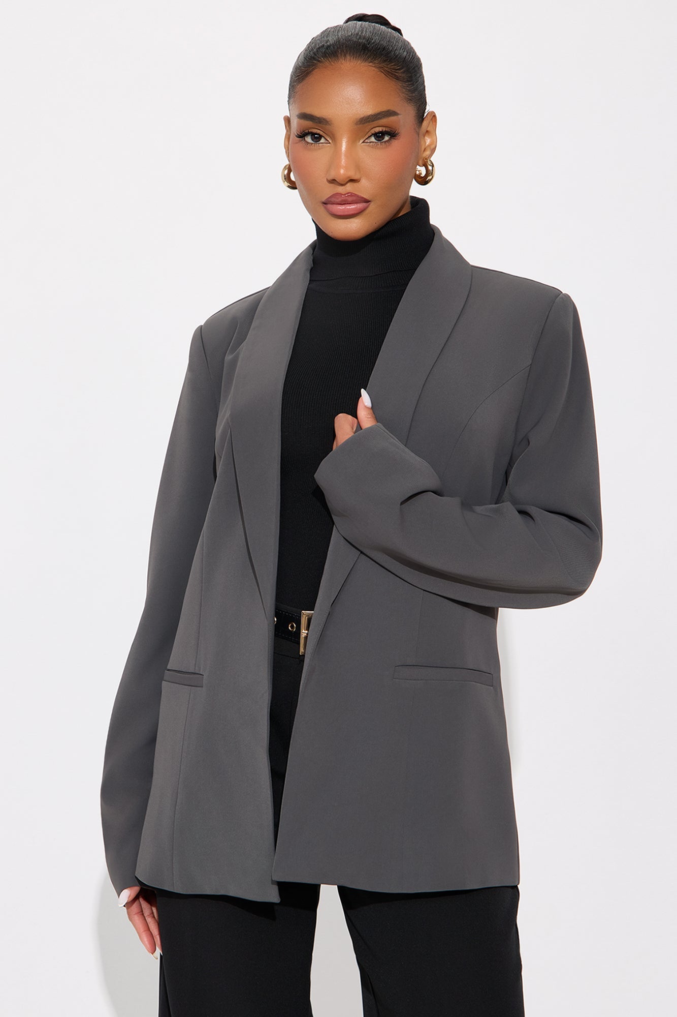 Gemma Open Crepe Blazer - Charcoal