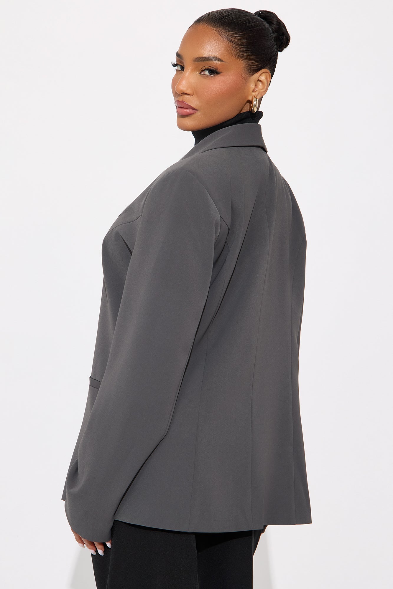 Gemma Open Crepe Blazer - Charcoal