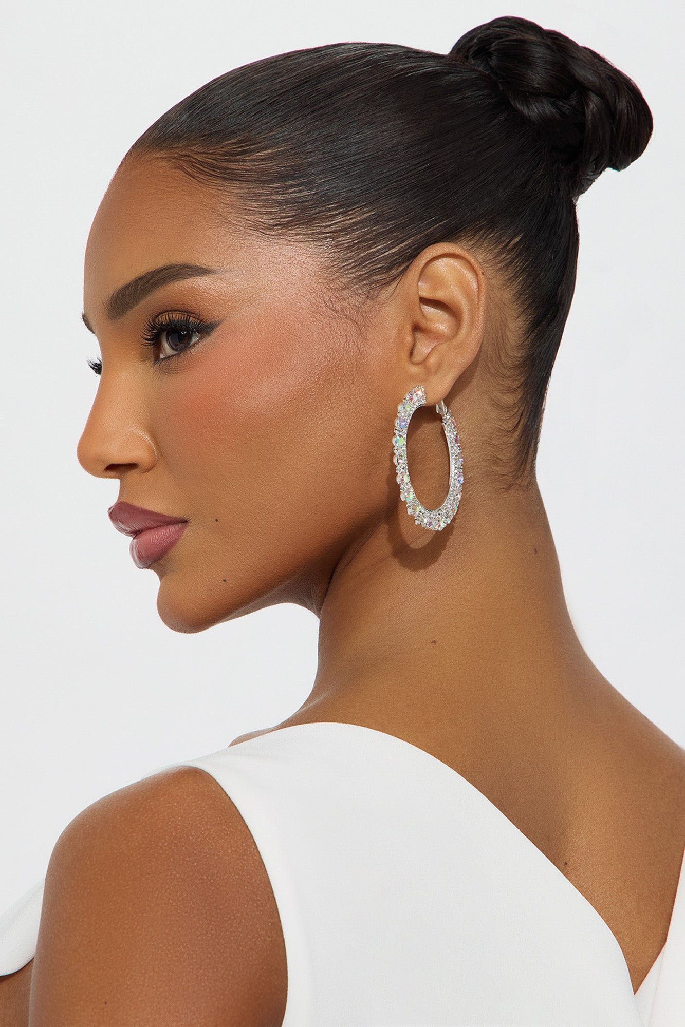 Places To Be Rhinestone Hoop Earrings - Silver