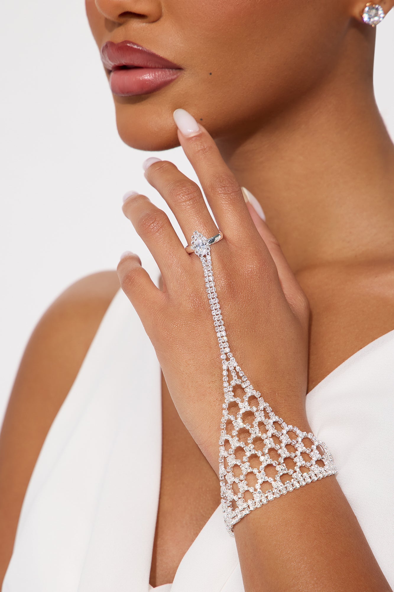 Chandelier Shine Rhinestone Hand Chain - Silver