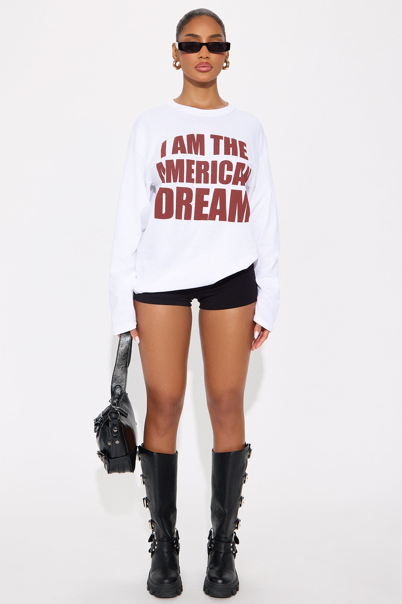 I Am The American Dream Oversize Long Sleeve Tee - White