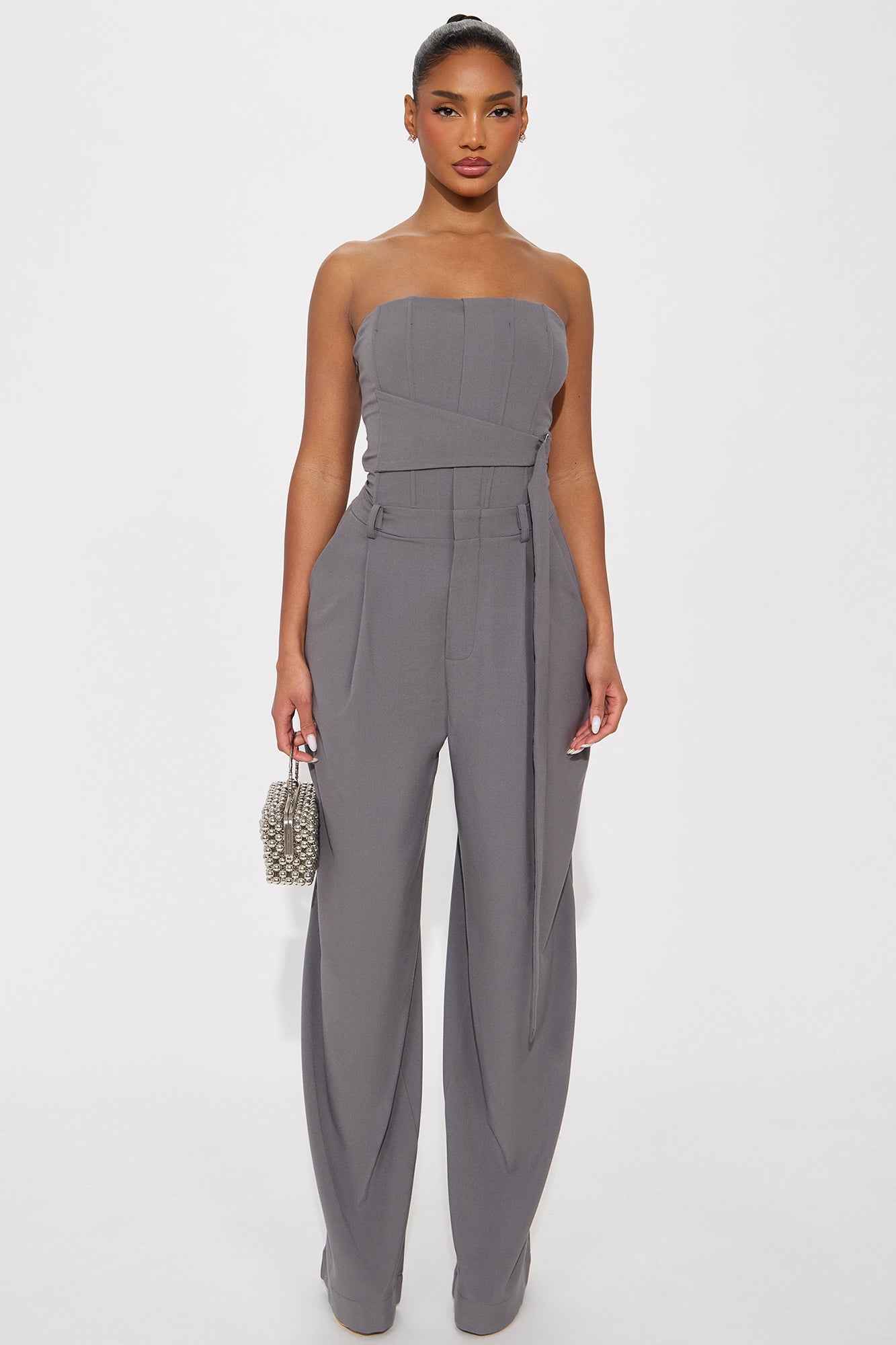 Late For Work Wide Leg Jumpsuit - Charcoal