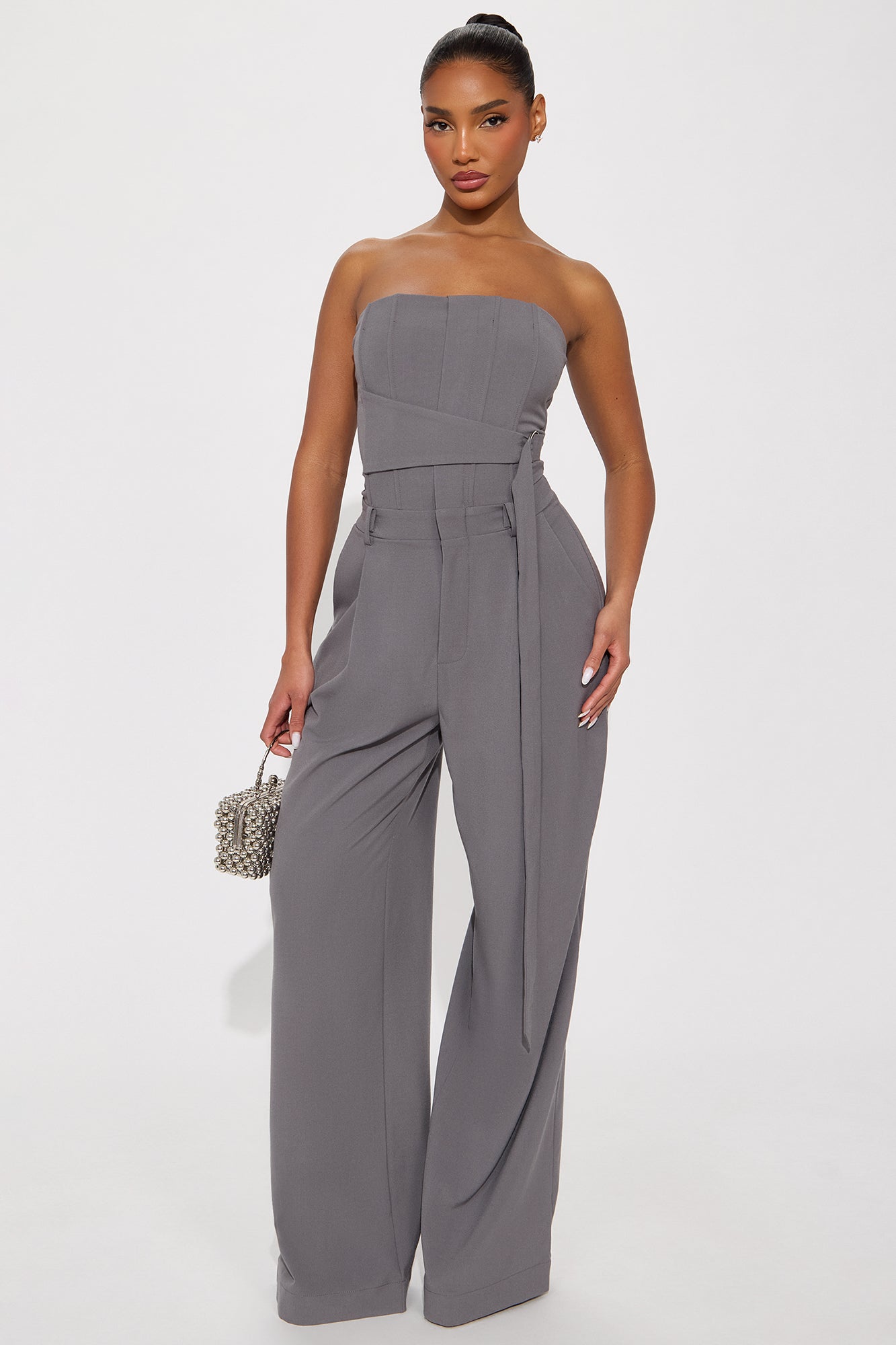 Late For Work Wide Leg Jumpsuit - Charcoal