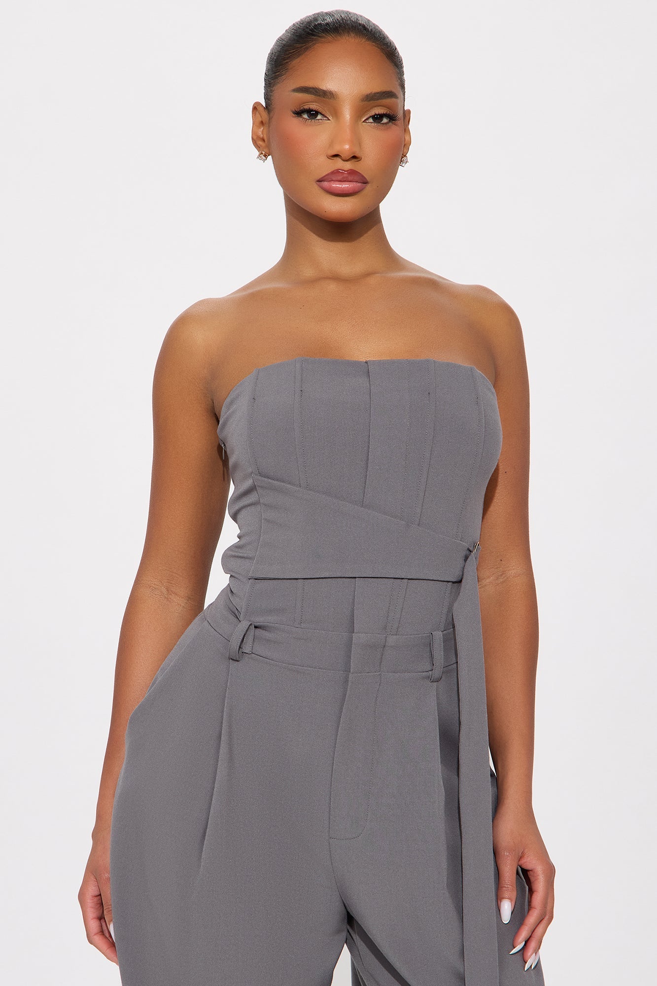 Late For Work Wide Leg Jumpsuit - Charcoal