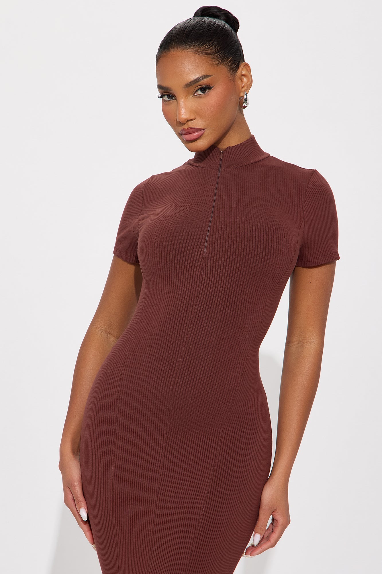 Mia Zip Snatched Maxi Dress - Brown