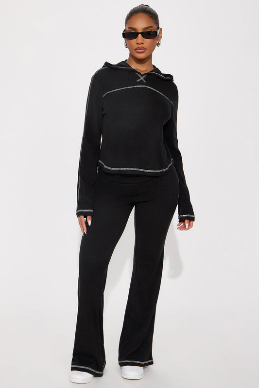 Have A Seat Hacci Hoodie Pant Set - Black