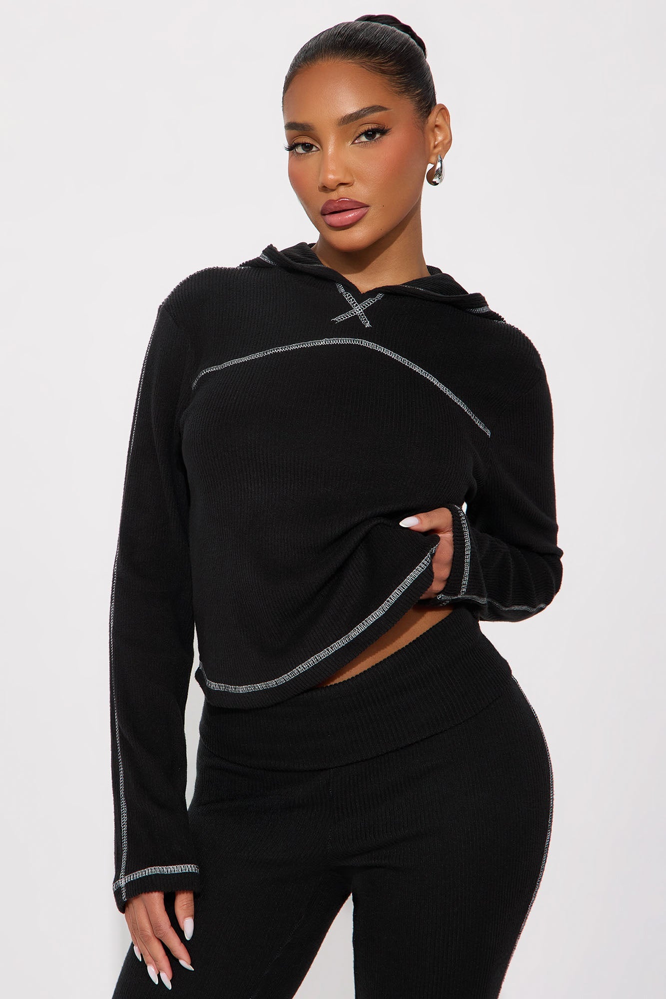 Have A Seat Hacci Hoodie Pant Set - Black