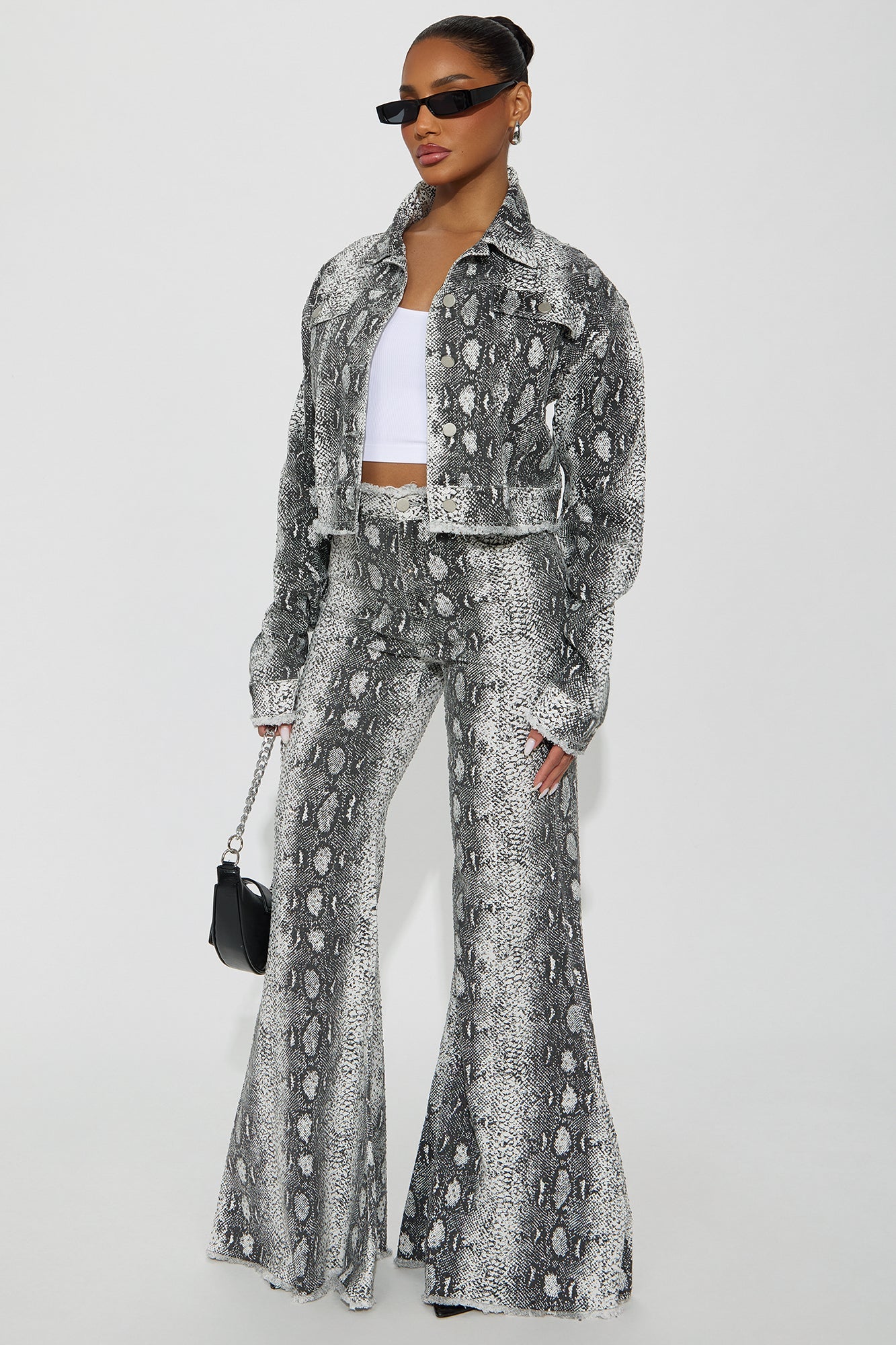 Sneak Around Rhinestone Denim Jacket - White/combo