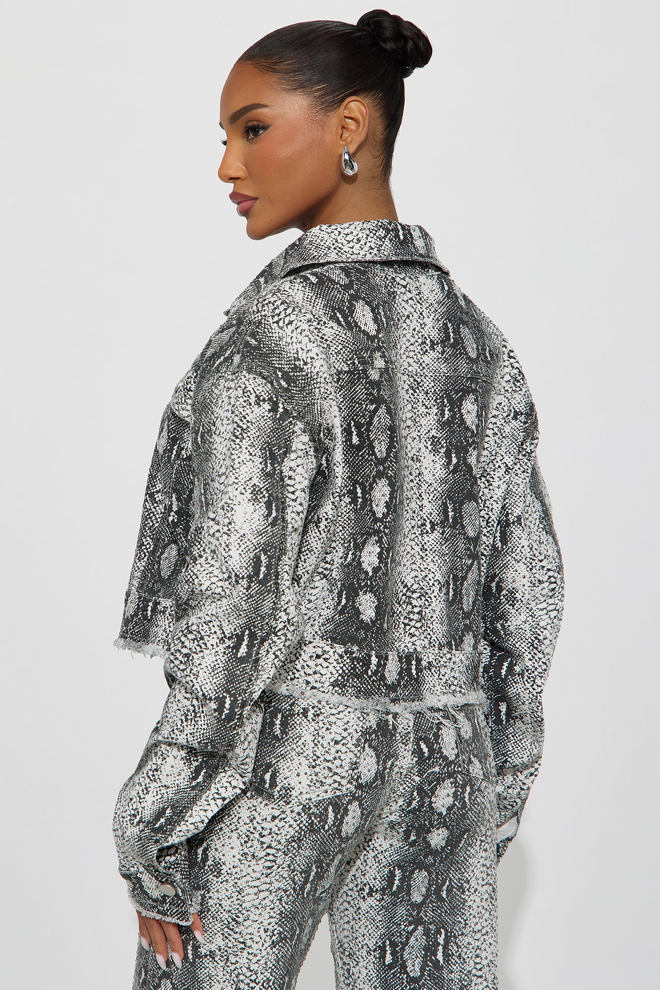 Sneak Around Rhinestone Denim Jacket - White/combo