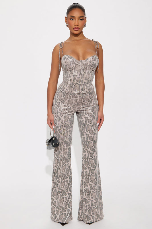 Fernanda Faux Leather Pant Set - Taupe