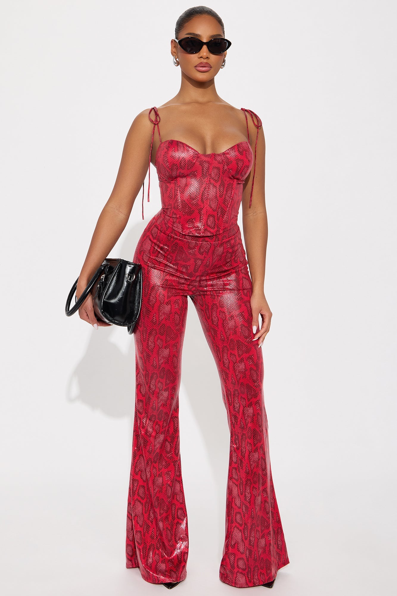 Fernanda Faux Leather Pant Set - Red
