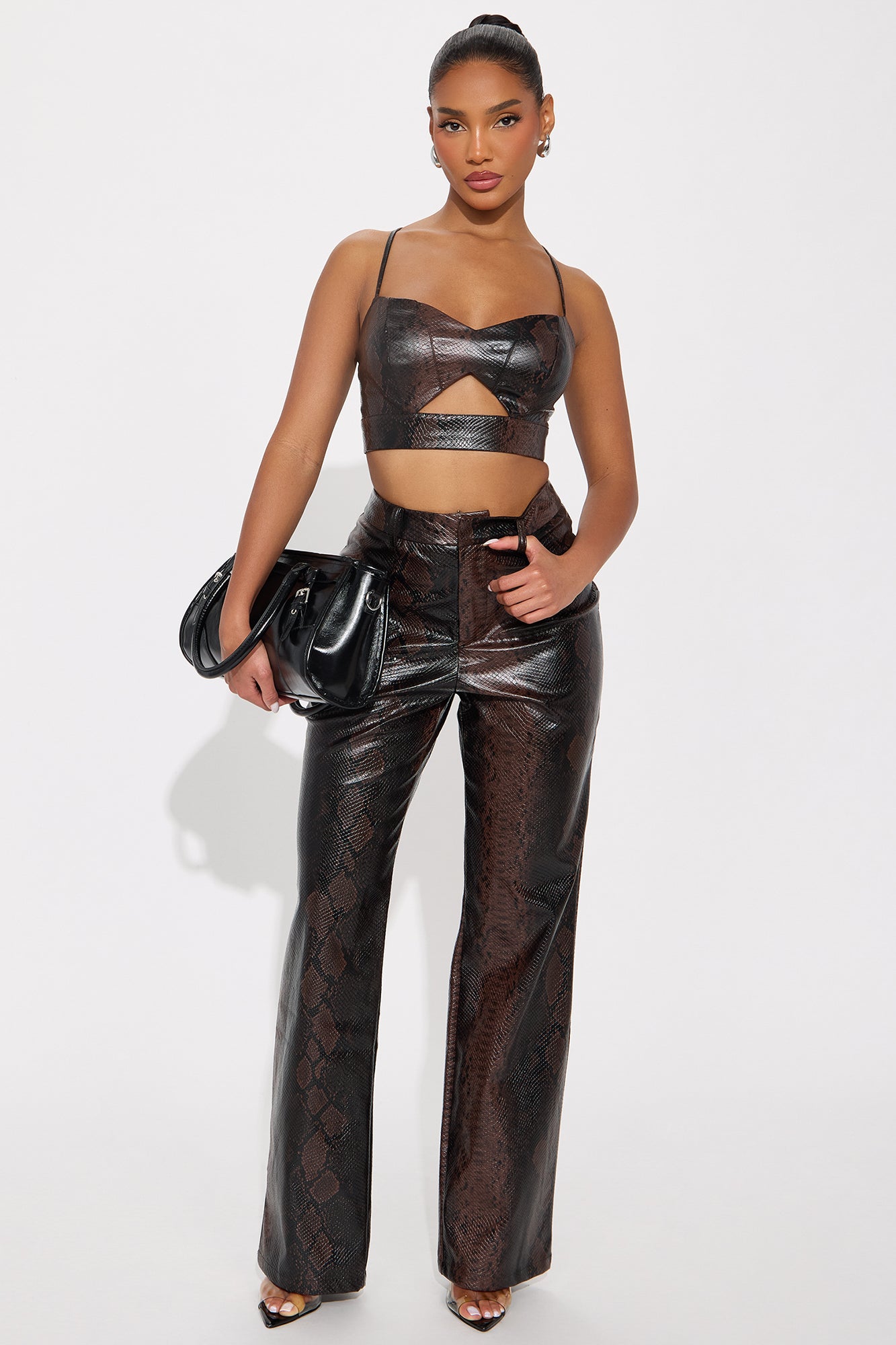 Bad Behavior Faux Leather Bralette - Brown/combo