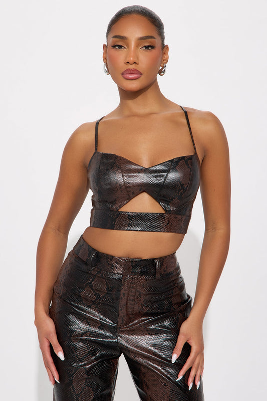 Bad Behavior Faux Leather Bralette - Brown/combo