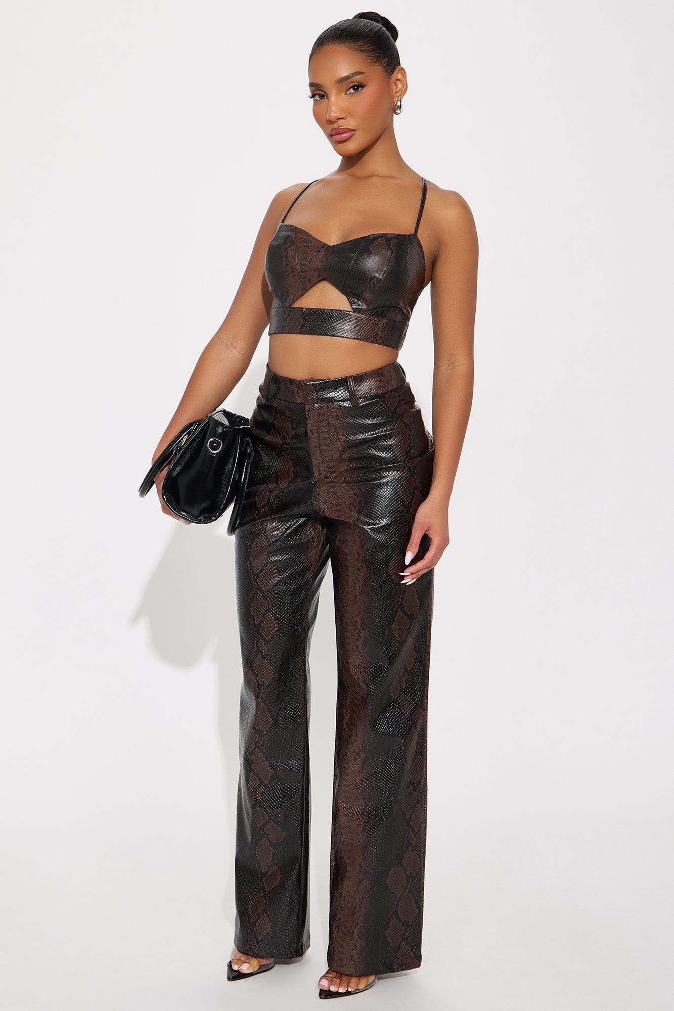 Bad Behavior Faux Leather Snake Skin Pant 32 - Brown/combo