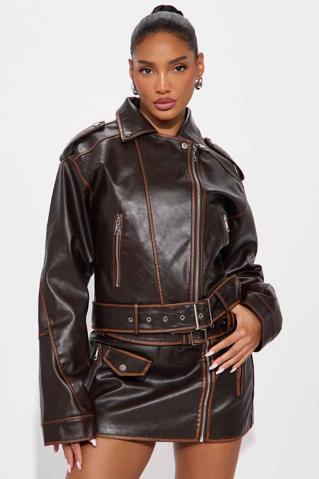 Upgrade You Washed Faux Leather Moto Jacket - Brown