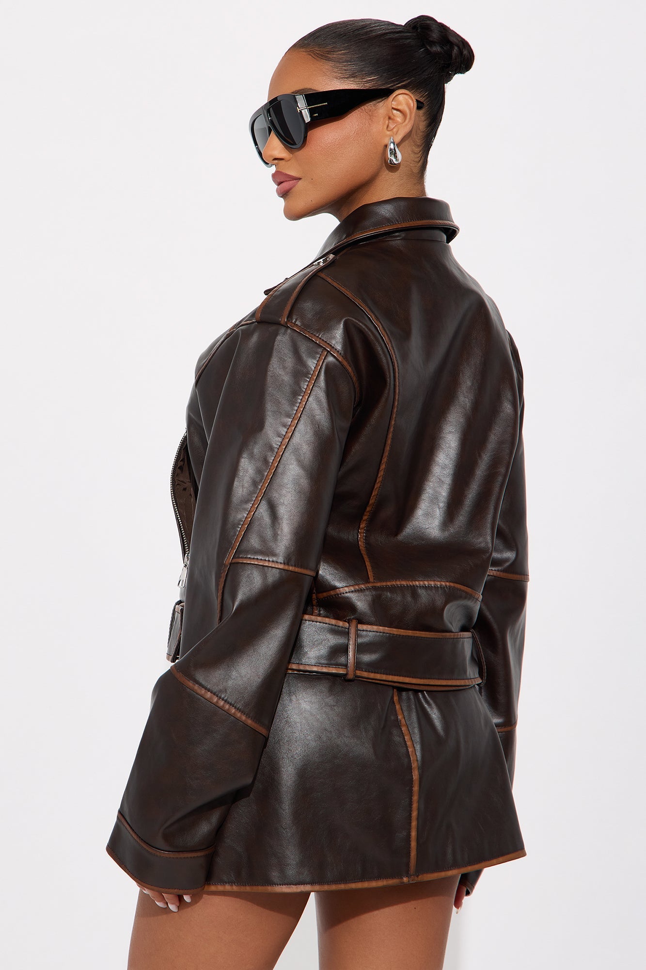 Upgrade You Washed Faux Leather Moto Jacket - Brown