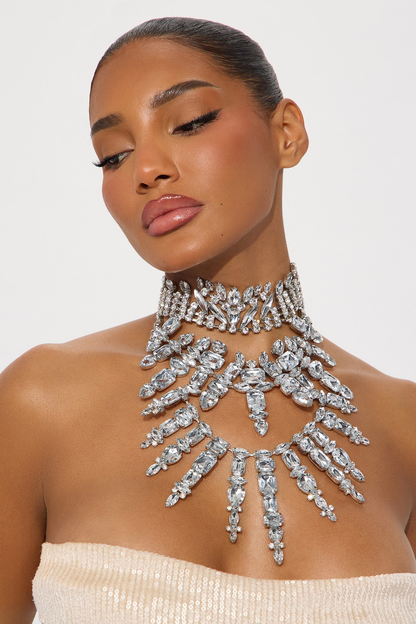 Crown Jewel Statement Necklace - Silver