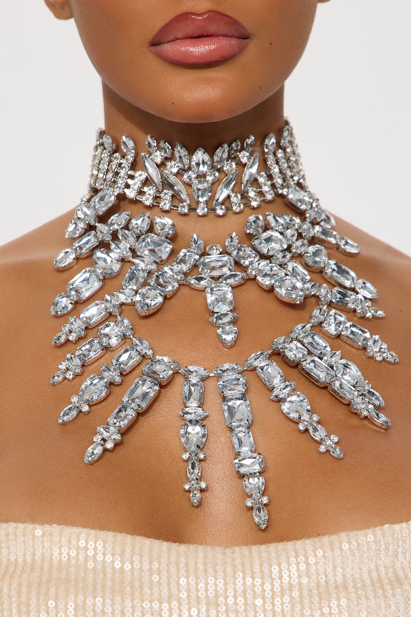 Crown Jewel Statement Necklace - Silver