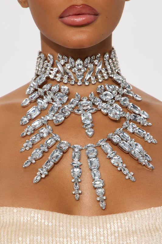 Crown Jewel Statement Necklace - Silver