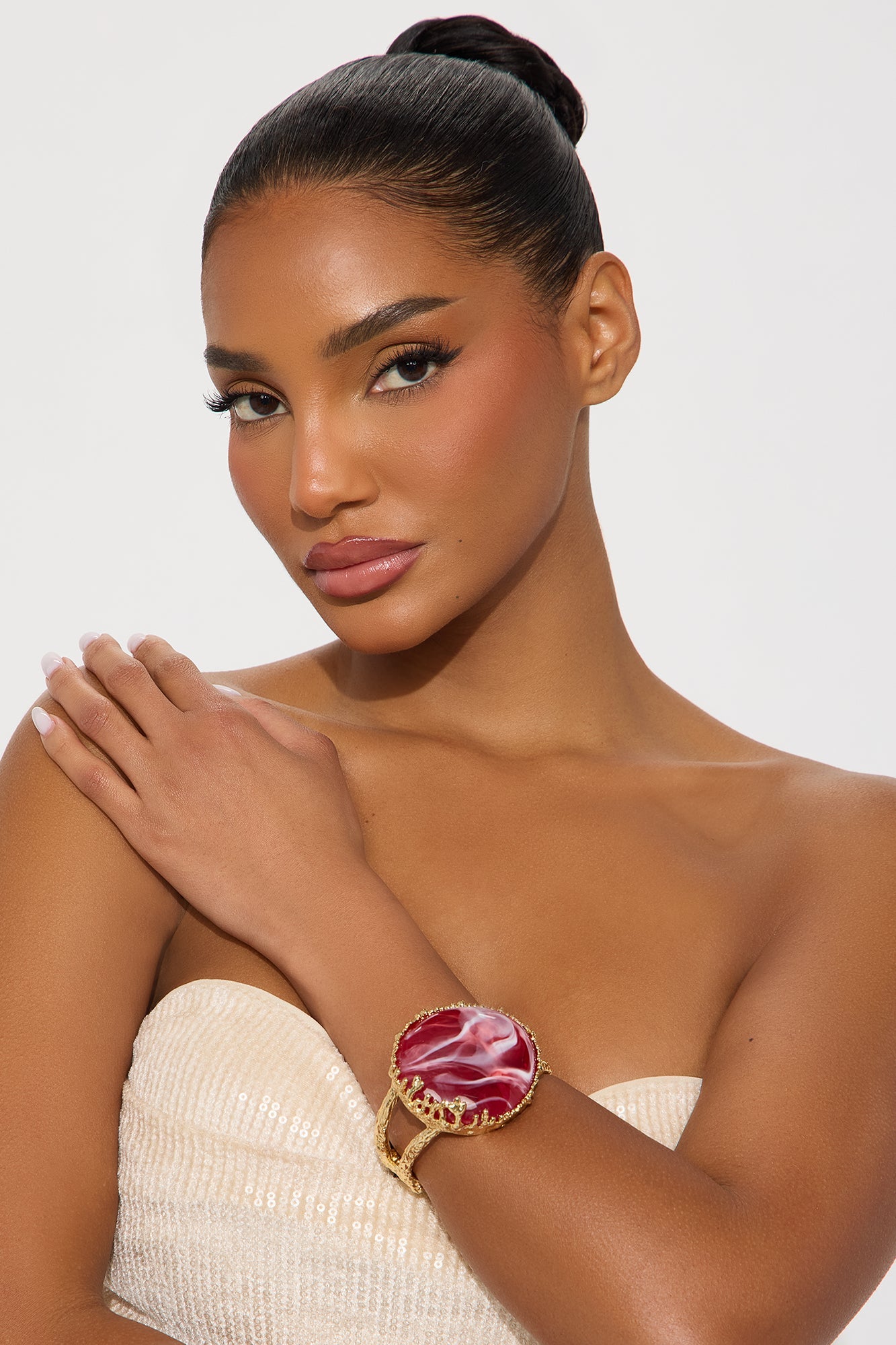 Royal Grip Jeweled Cuff Bracelet - Gold/Red