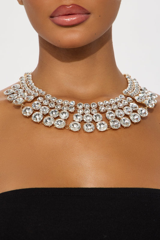 At Dawn Rhinestone Choker Necklace - Gold