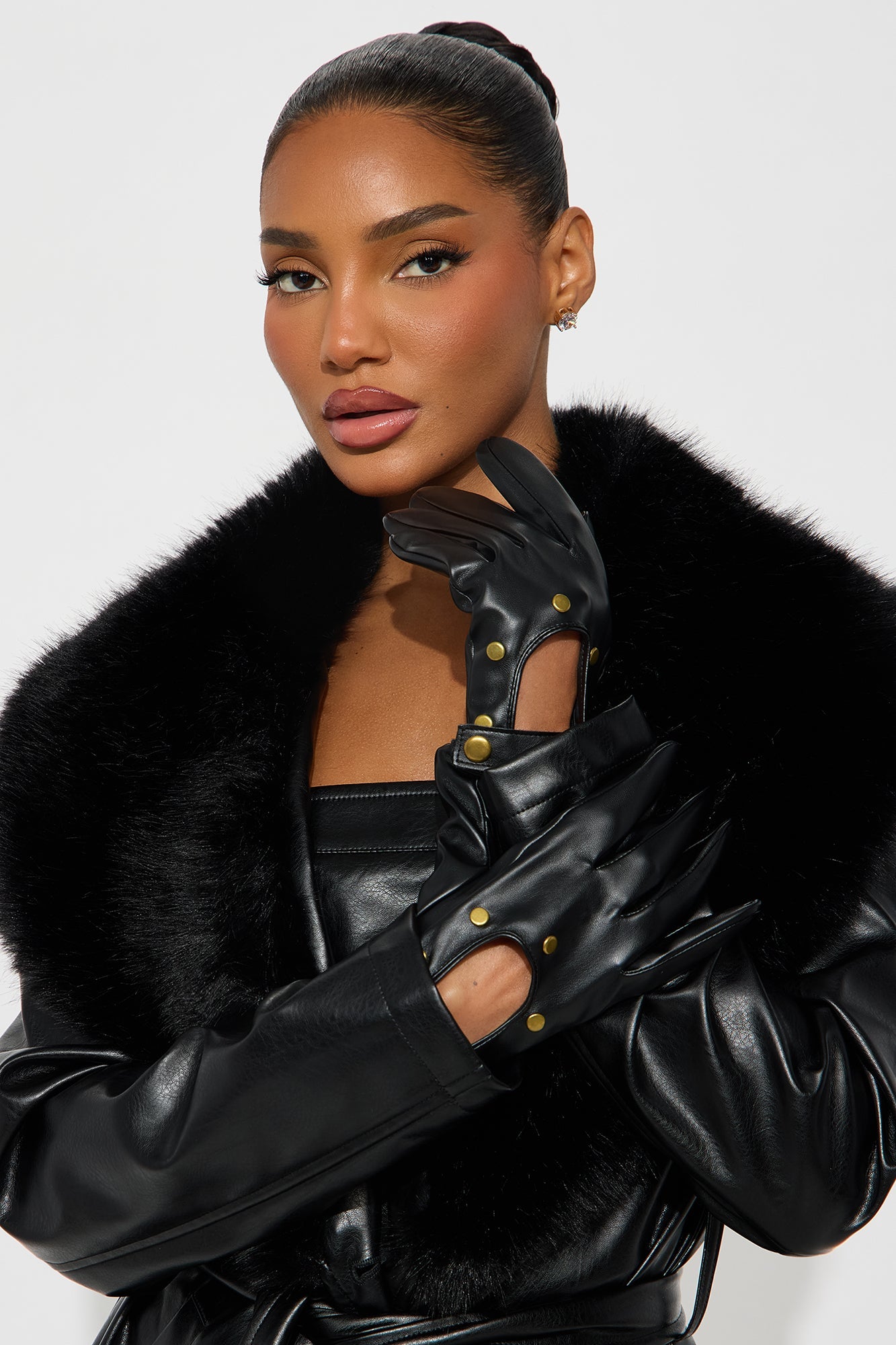 Thrill Rider Moto Faux Leather Gloves - Black